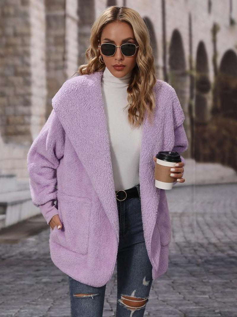 Women'S Solid Drop Shoulder Hooded Coat, Fashion Casual Pocket Coat for Daily Outdoor Wear, Women Clothing for Spring & Fall